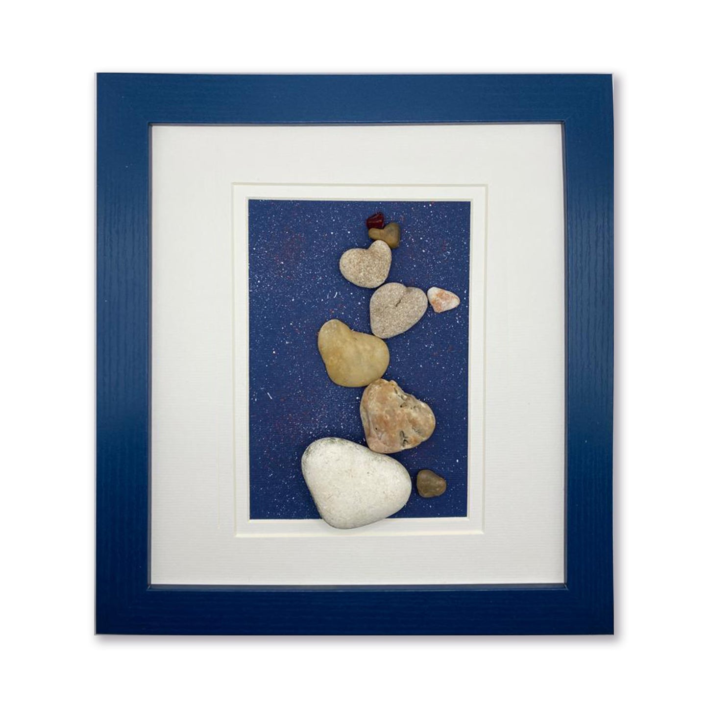 PEBBLE ART / HEARTS / 8"x10" in 4"X6" MATT / BLUE FRAME