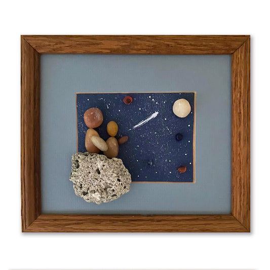 PEBBLE ART / WHISH / 5"x7" / RUSTIC WOODEN FRAME